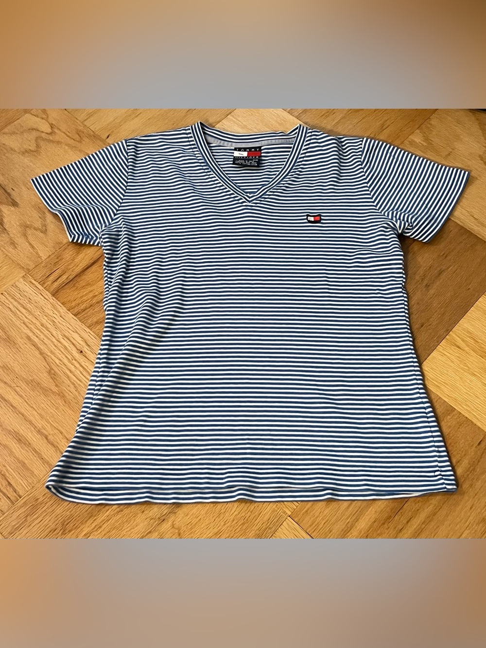 Vintage Tommy Hilfiger Striped V-Neck Short-Sleeved Cotton Tee